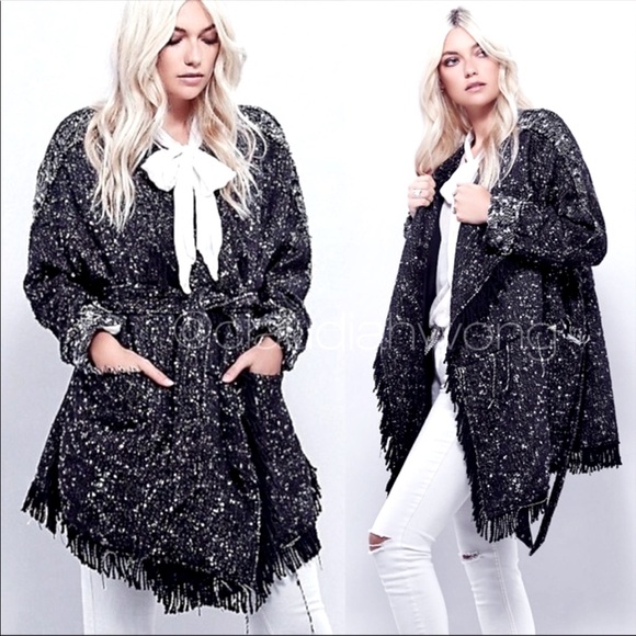 FREE PEOPLE, Fringe Tweed Blanket Coat XS - Picture 3 of 6